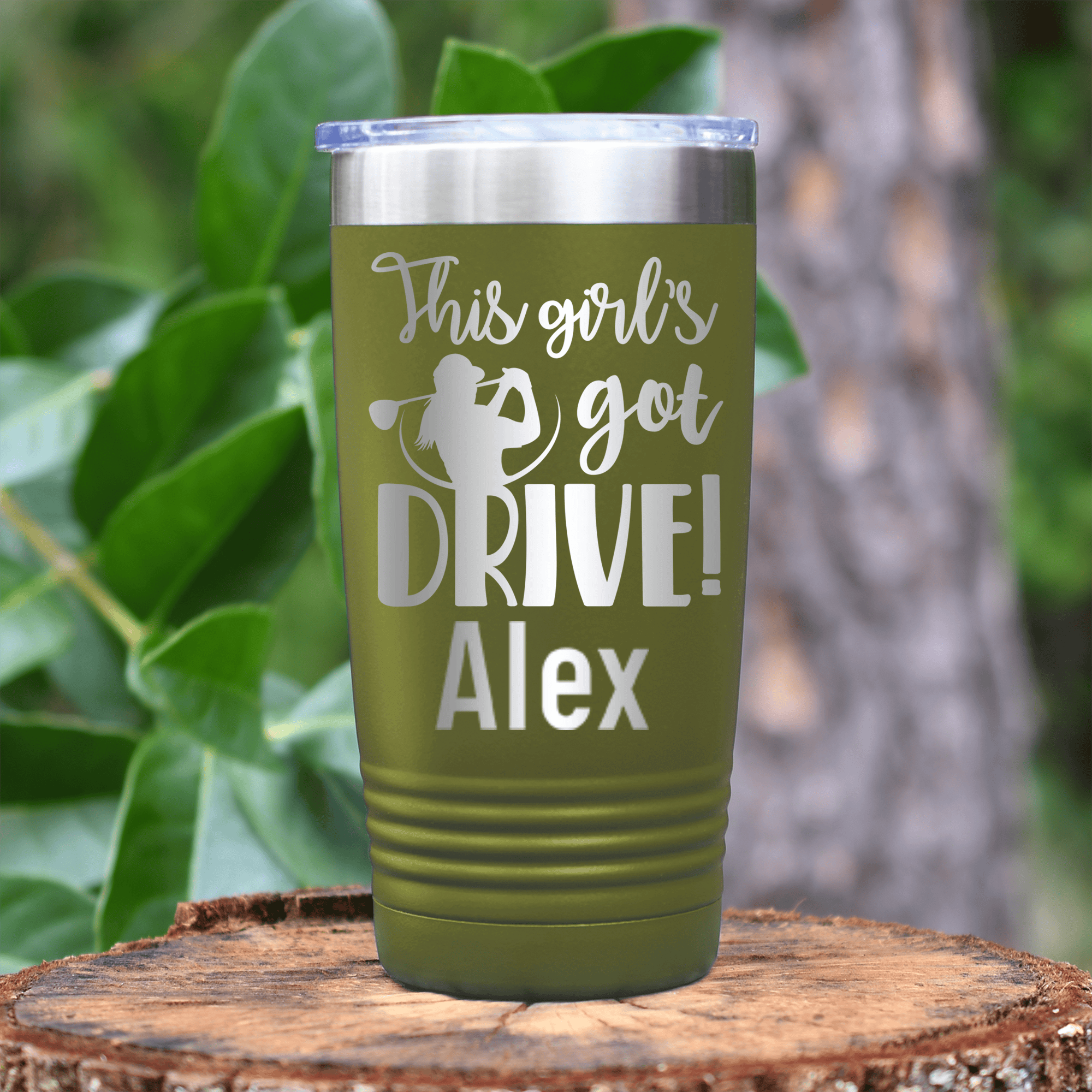 Military Green Golf Gifts For Her Tumbler With This Girls Got Drive Design