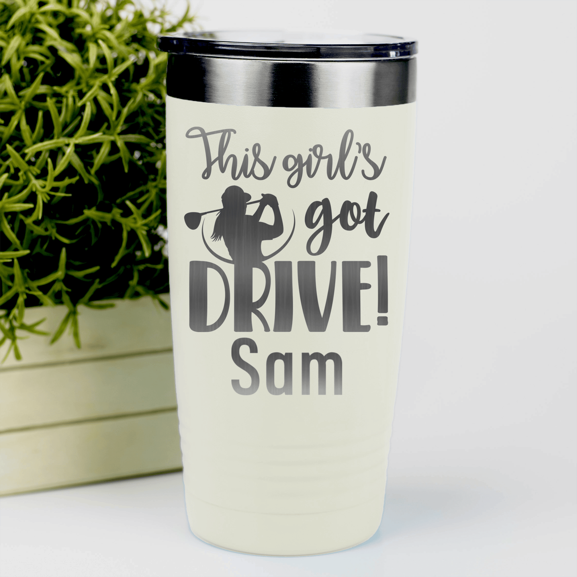 White Golf Gifts For Her Tumbler With This Girls Got Drive Design