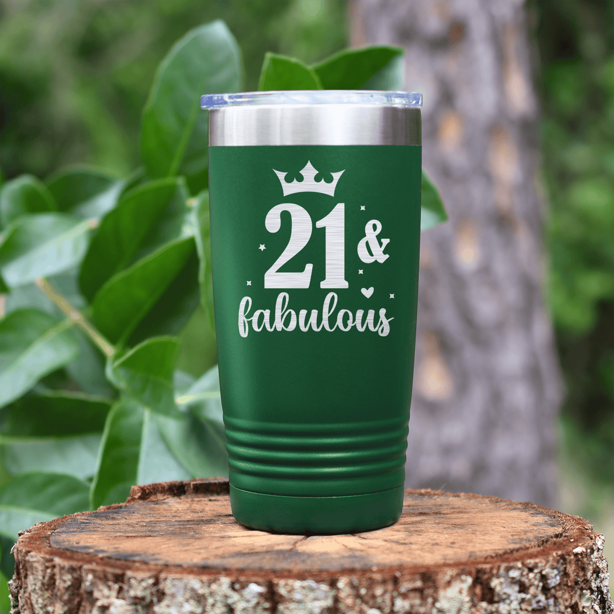 Green birthday tumbler Twenty One And Fabulous Crown