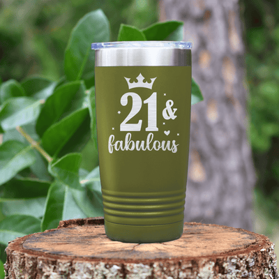 Military Green birthday tumbler Twenty One And Fabulous Crown