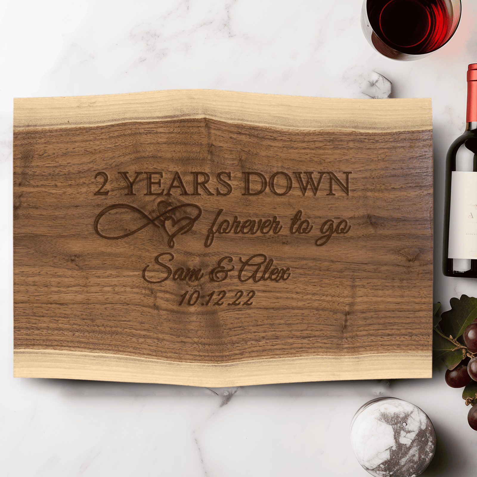 Anniversary Black Walnut Cutting Board With Two Years Down Design