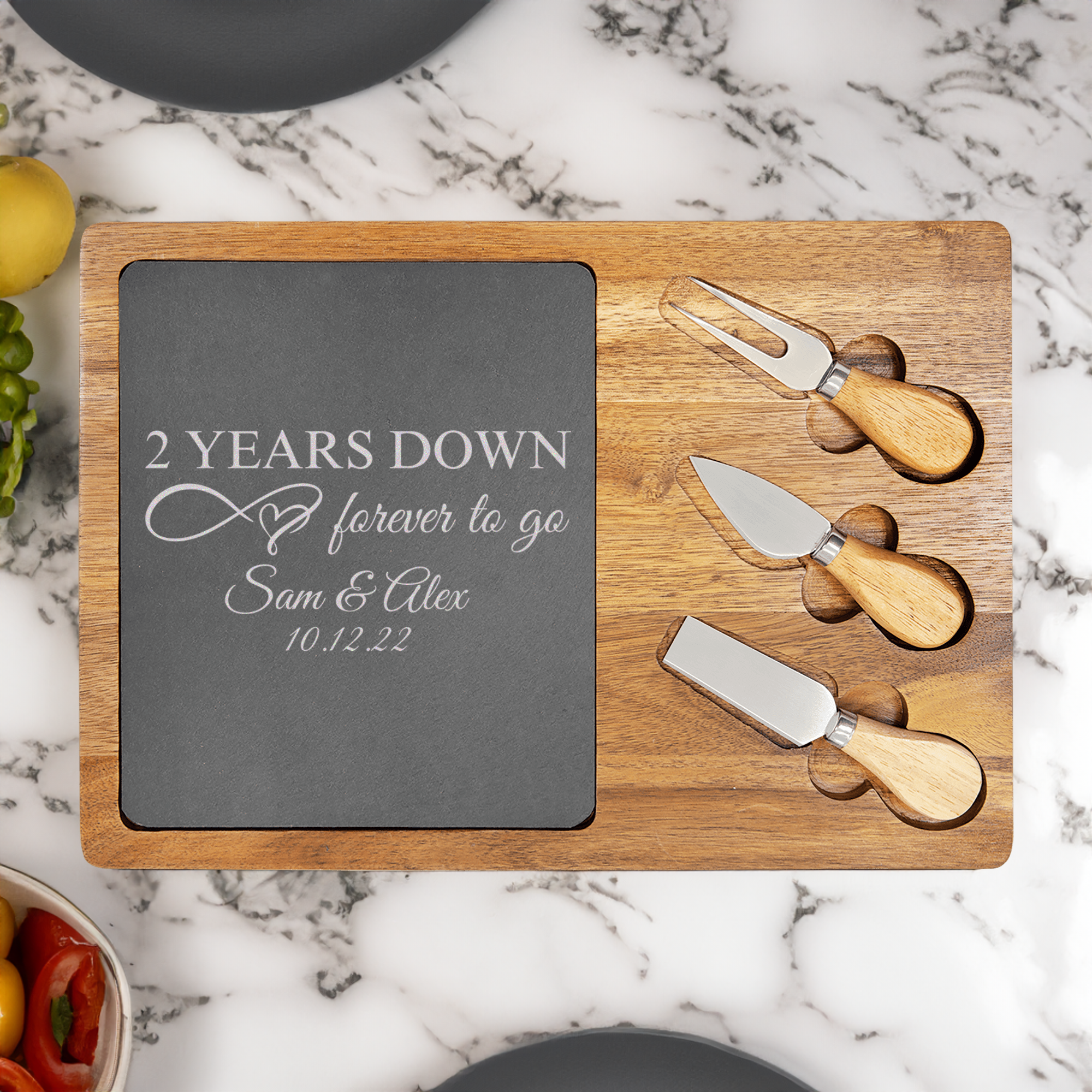 Two Years Down Wood Slate Serving Tray