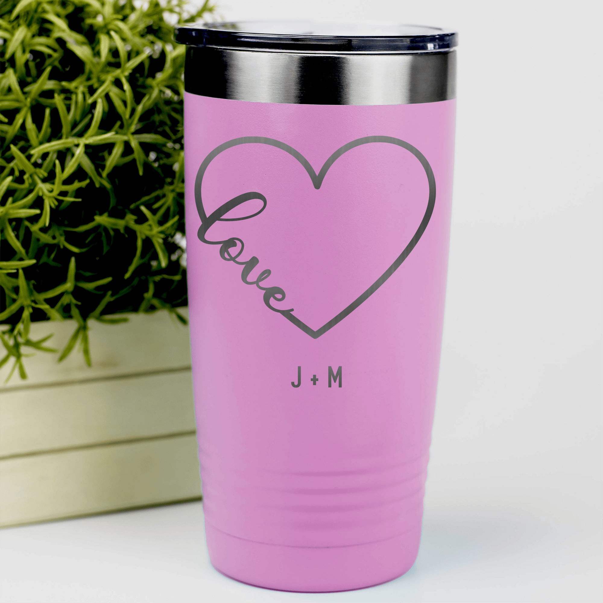 Pink Valentines Day Tumbler With Valentines Heart Design