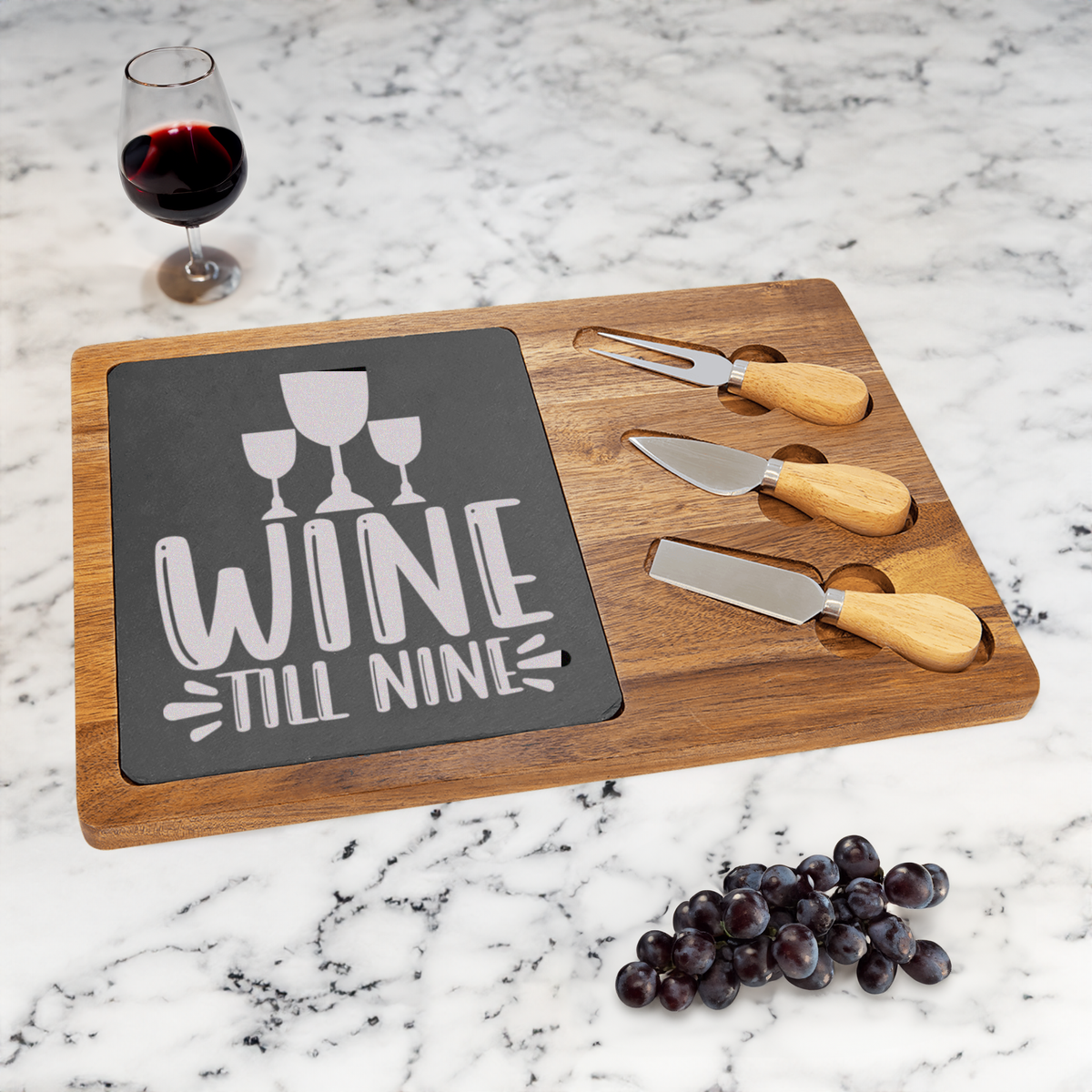 Wine Till Nine Wood Slate Serving Tray