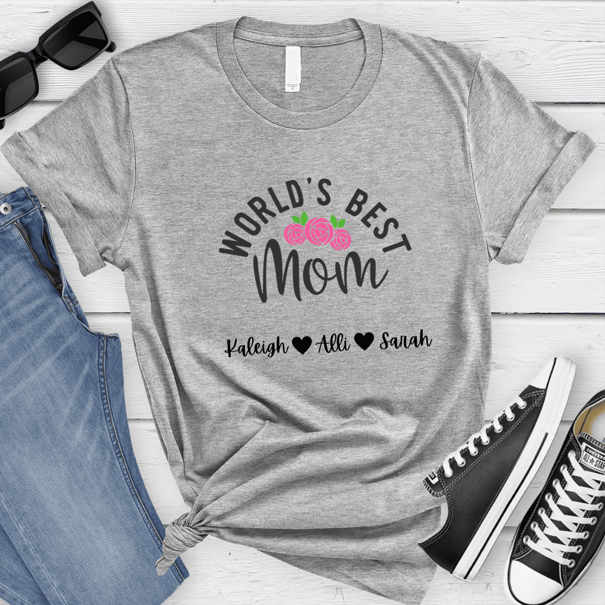 Womens Grey T Shirt with Worlds-Best-Mom design
