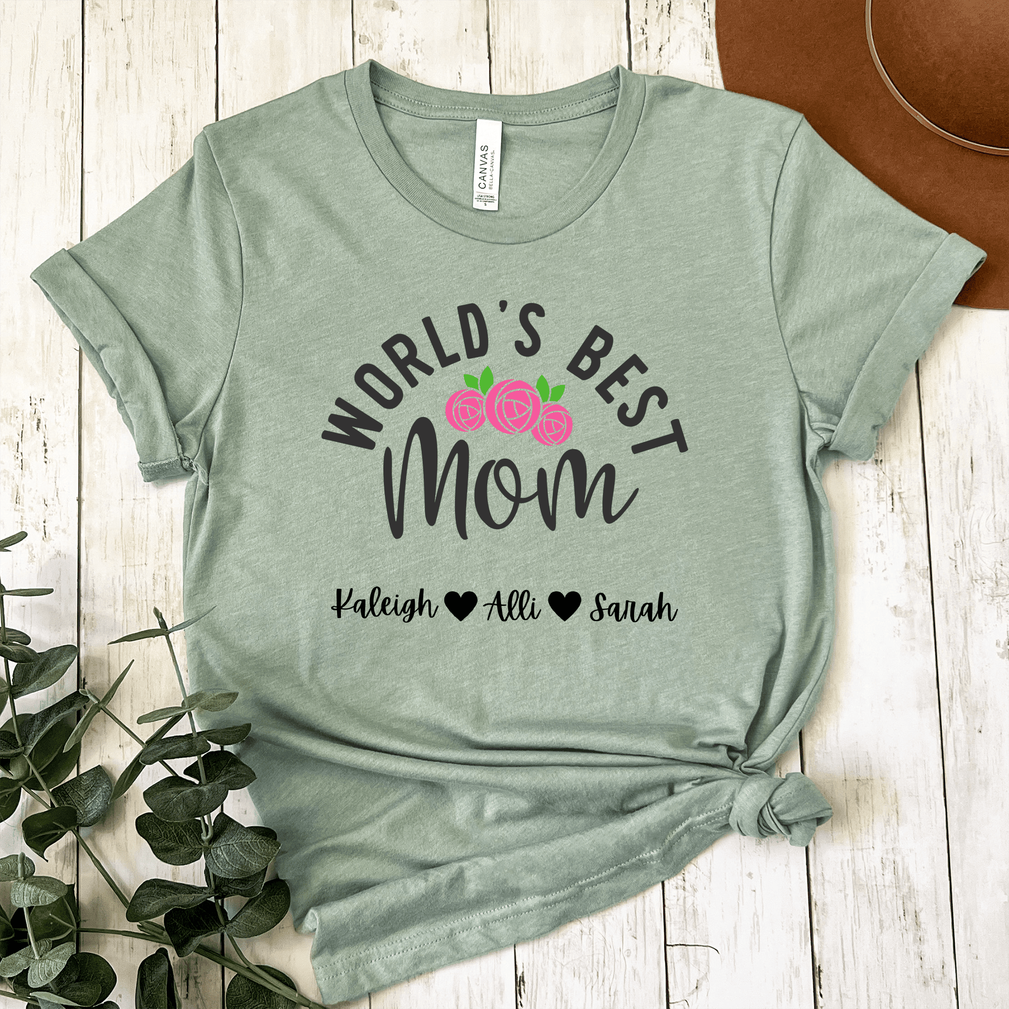 Womens Light Green T Shirt with Worlds-Best-Mom design