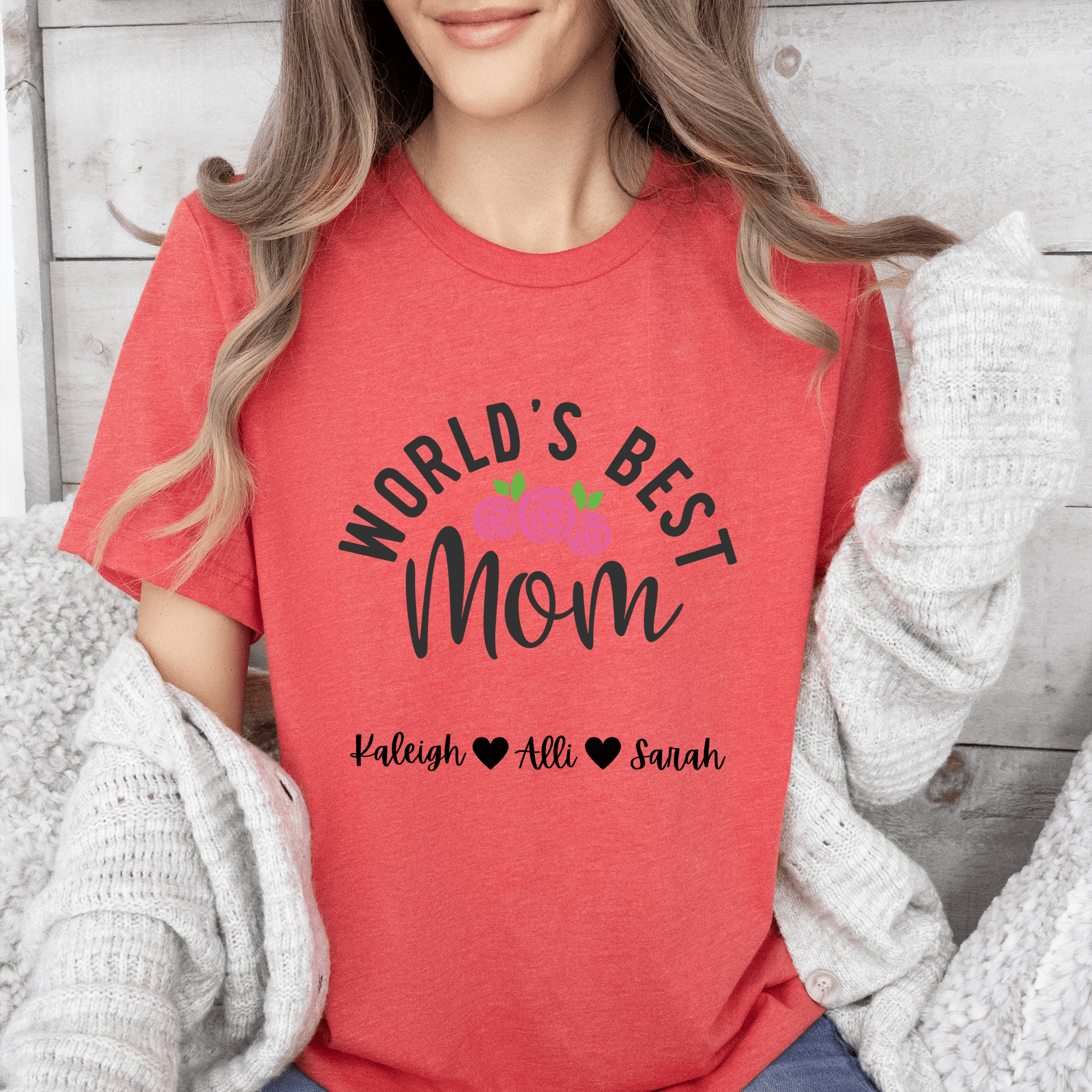 Womens Light Red T Shirt with Worlds-Best-Mom design