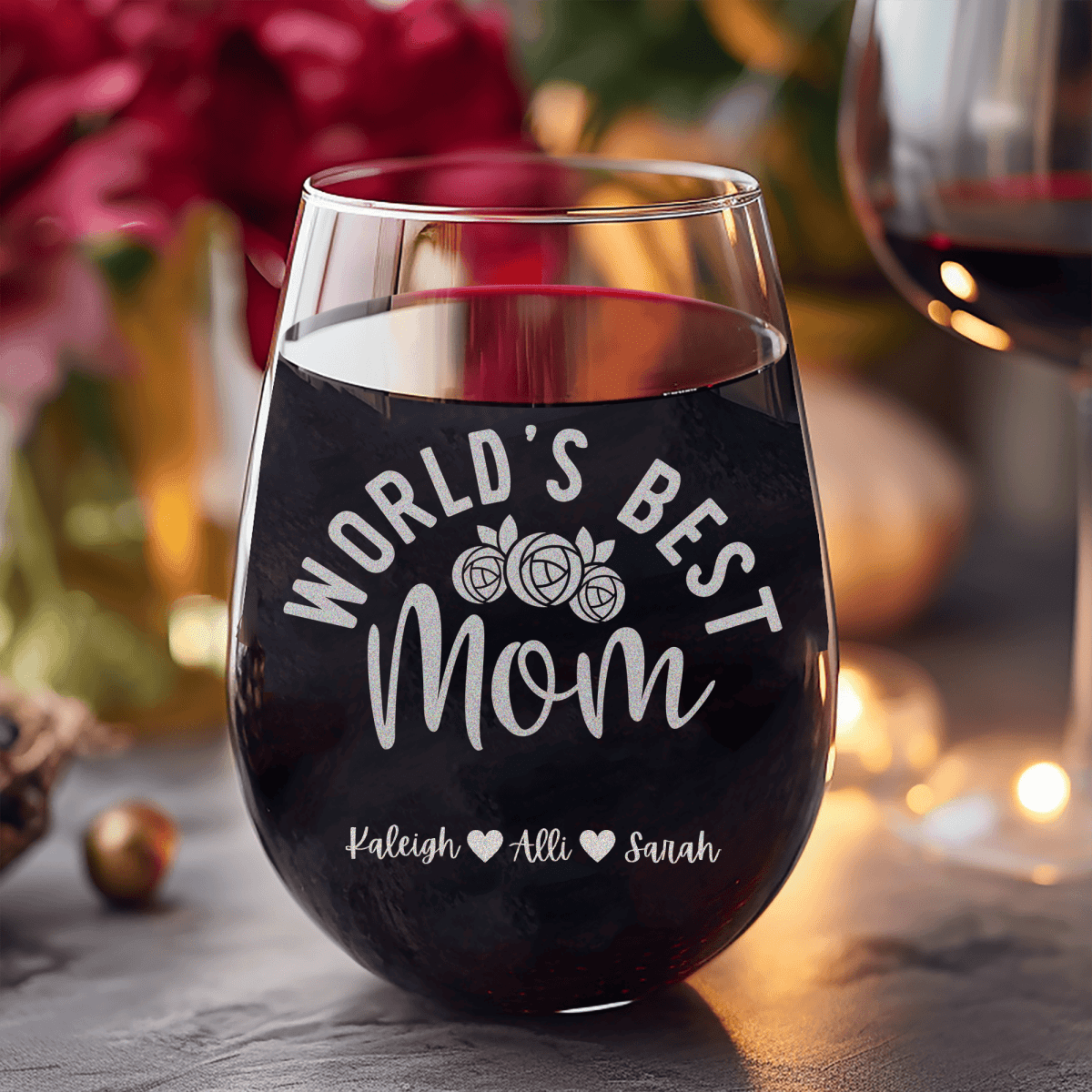 Personalized Worlds Best Mom Stemless Wine Glass for her, Customized Gifts for Women by Groovy Girl Gifts
