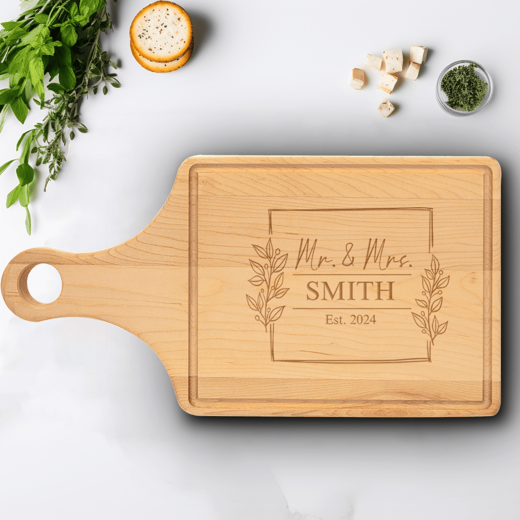 Anniversary Maple Paddle Cutting Board With Years Of Joy Design