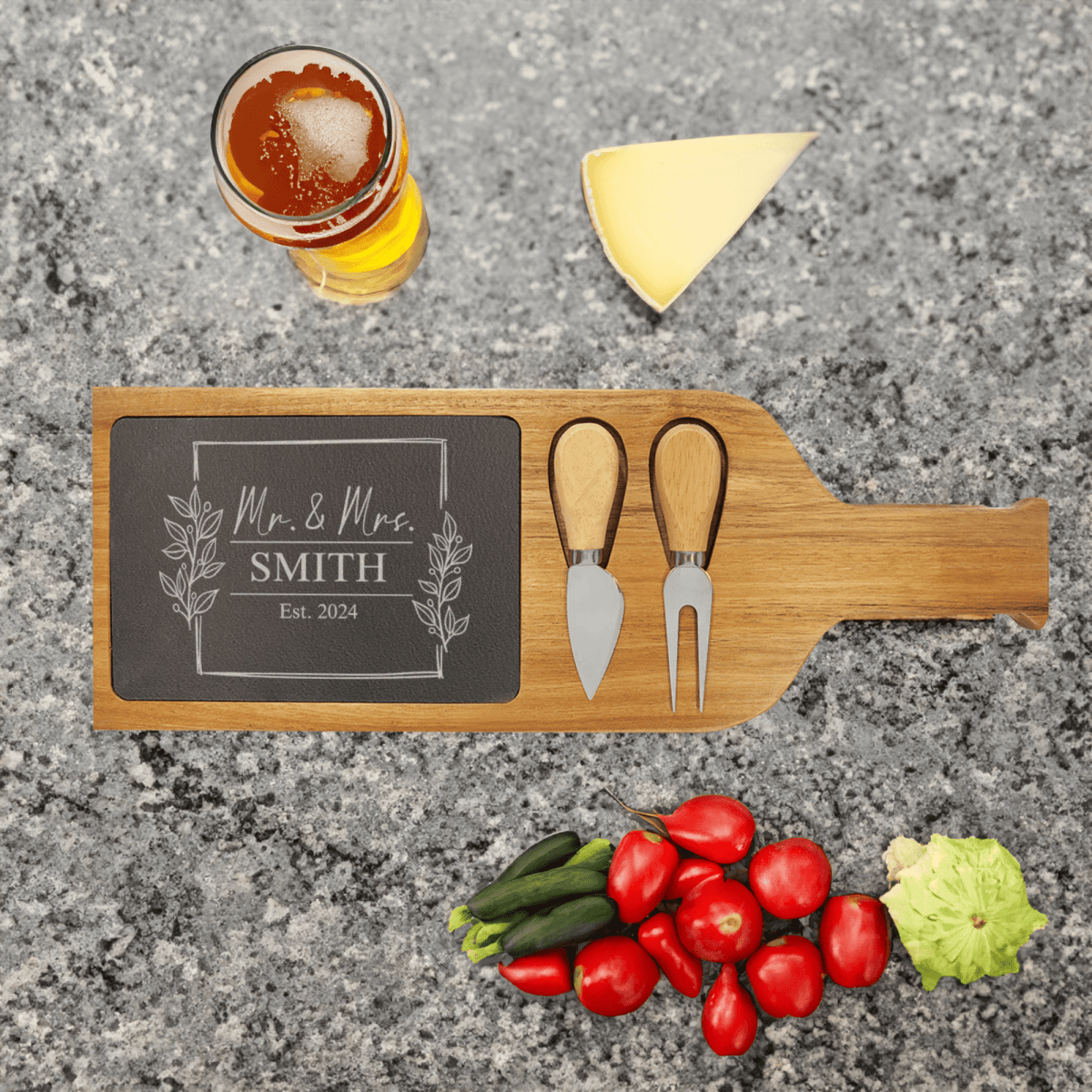Personalized Years Of Joy Wood Slate Serving Tray With Handle for her, Customized Gifts for Women by Groovy Girl Gifts