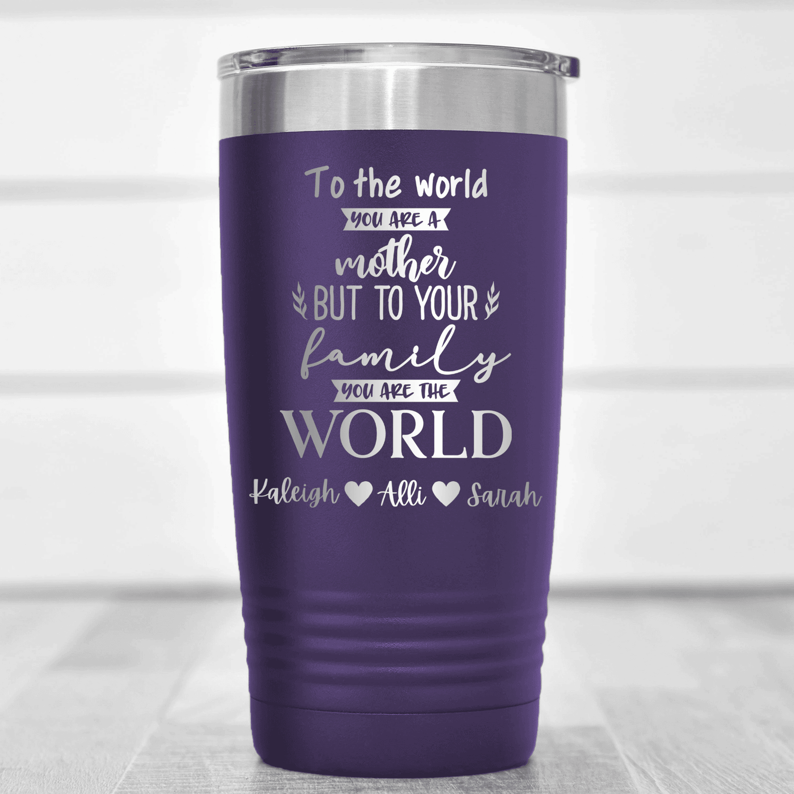 Purple Mothers Day Tumbler With You Are My World Design