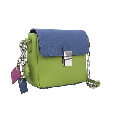 Bags & Luggage - Women's Bags - Crossbody Bags Tiny Leather Handbag -Blue/Lime (Option 2)