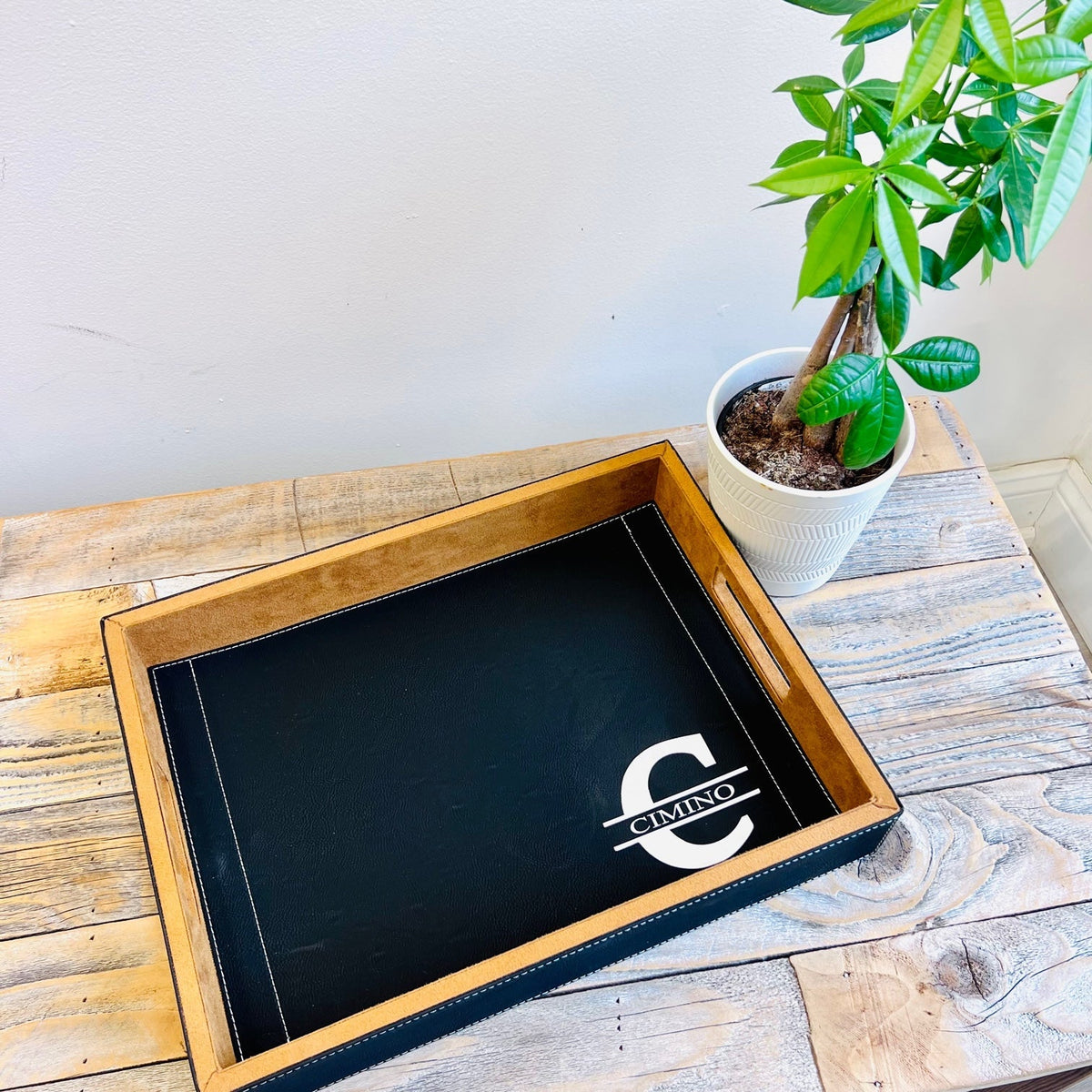Black Leather Serving Tray