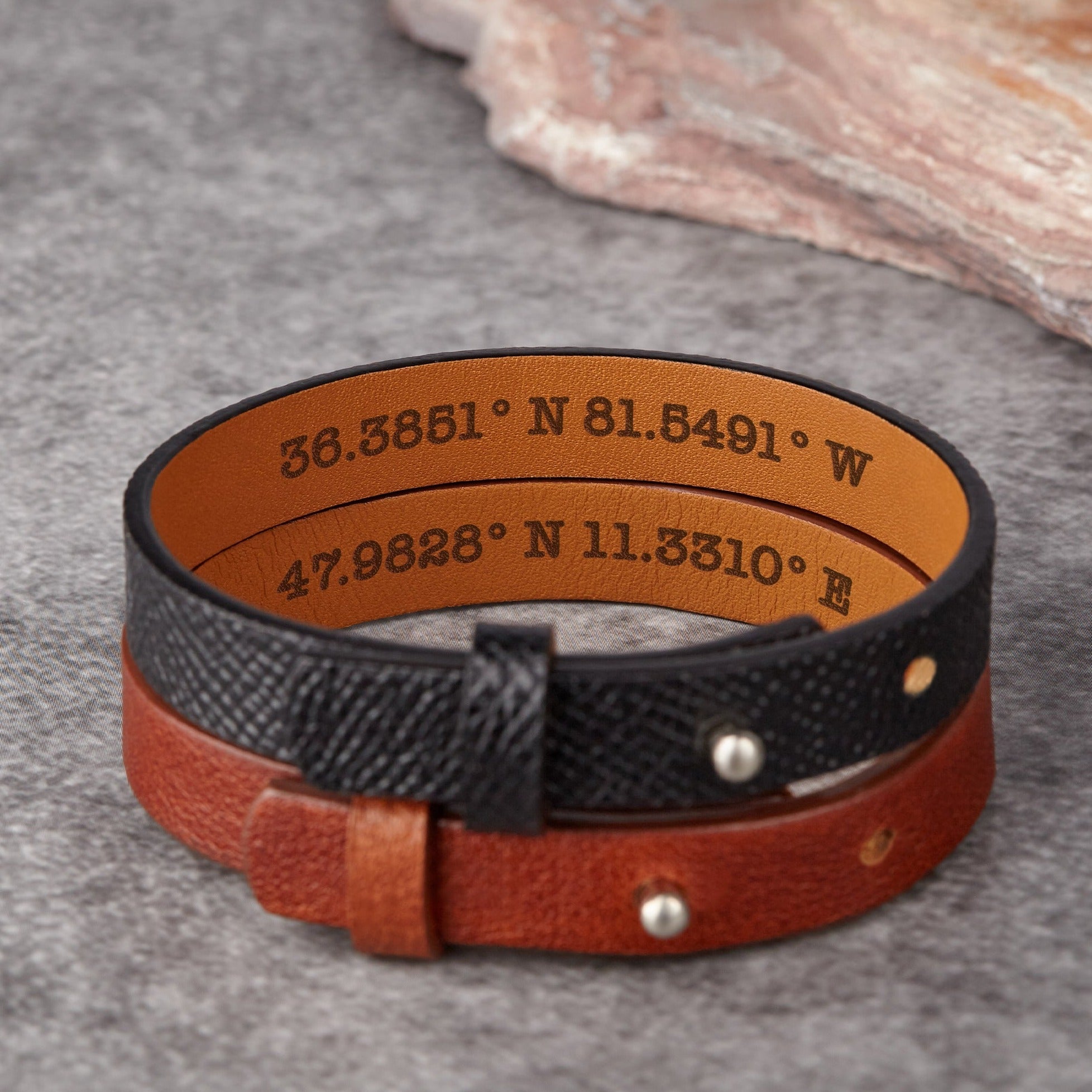 Bracelets Coordinates Hidden Engraved Leather Bracelet