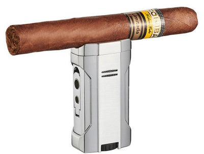 Cigar Silver Quad Flame Torch Lighter