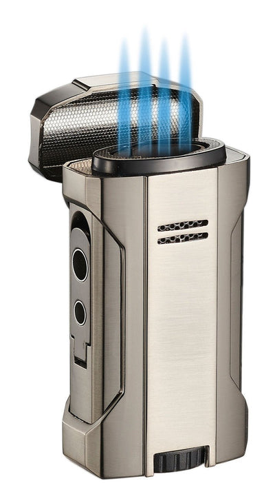 Cigar Silver Quad Flame Torch Lighter