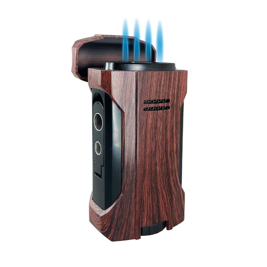 Cigar Wooden Quad Flame Torch Lighter
