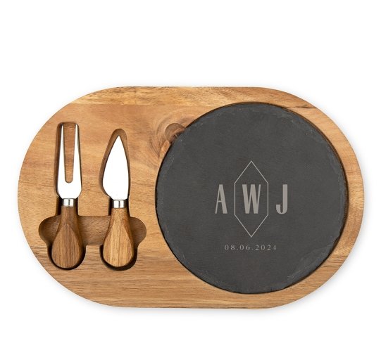 Cutting Board Personalized Wood & Slate Cheese Board Set