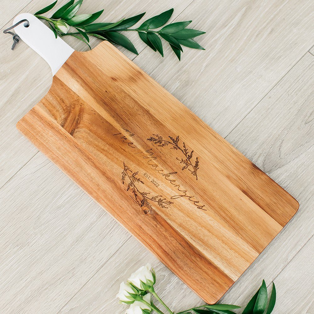 Cutting Board Personalized Wooden Cutting &amp; Serving Board With White Handle