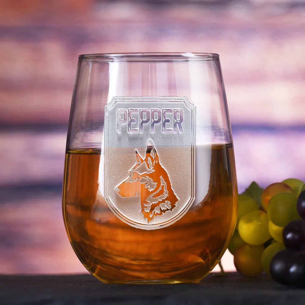 Drinking Glass Personalized Dog Breed Stemless Wine Glass
