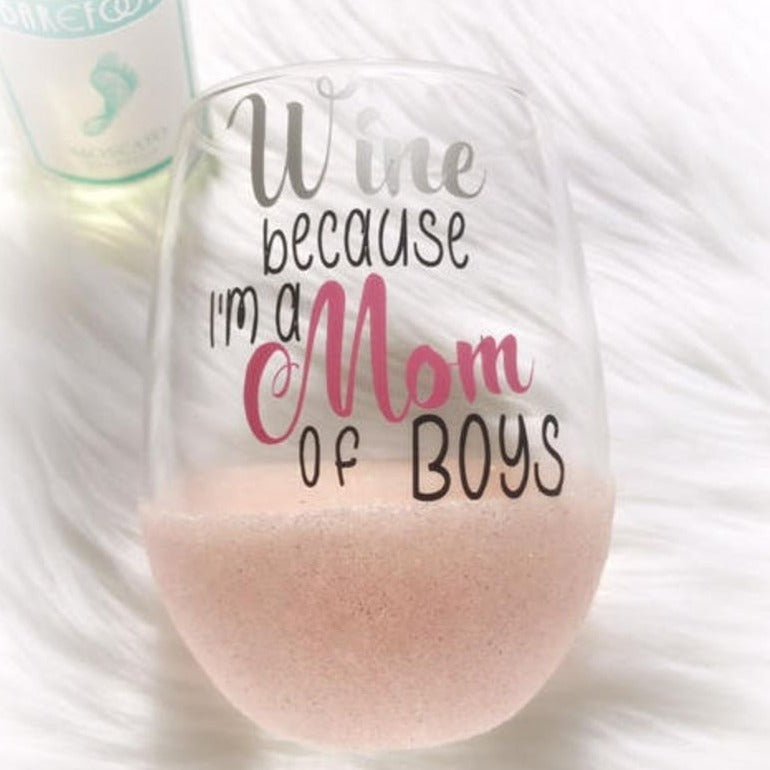 Drinkware Mom of Boys Wine Glass
