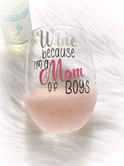Drinkware Mom of Boys Wine Glass