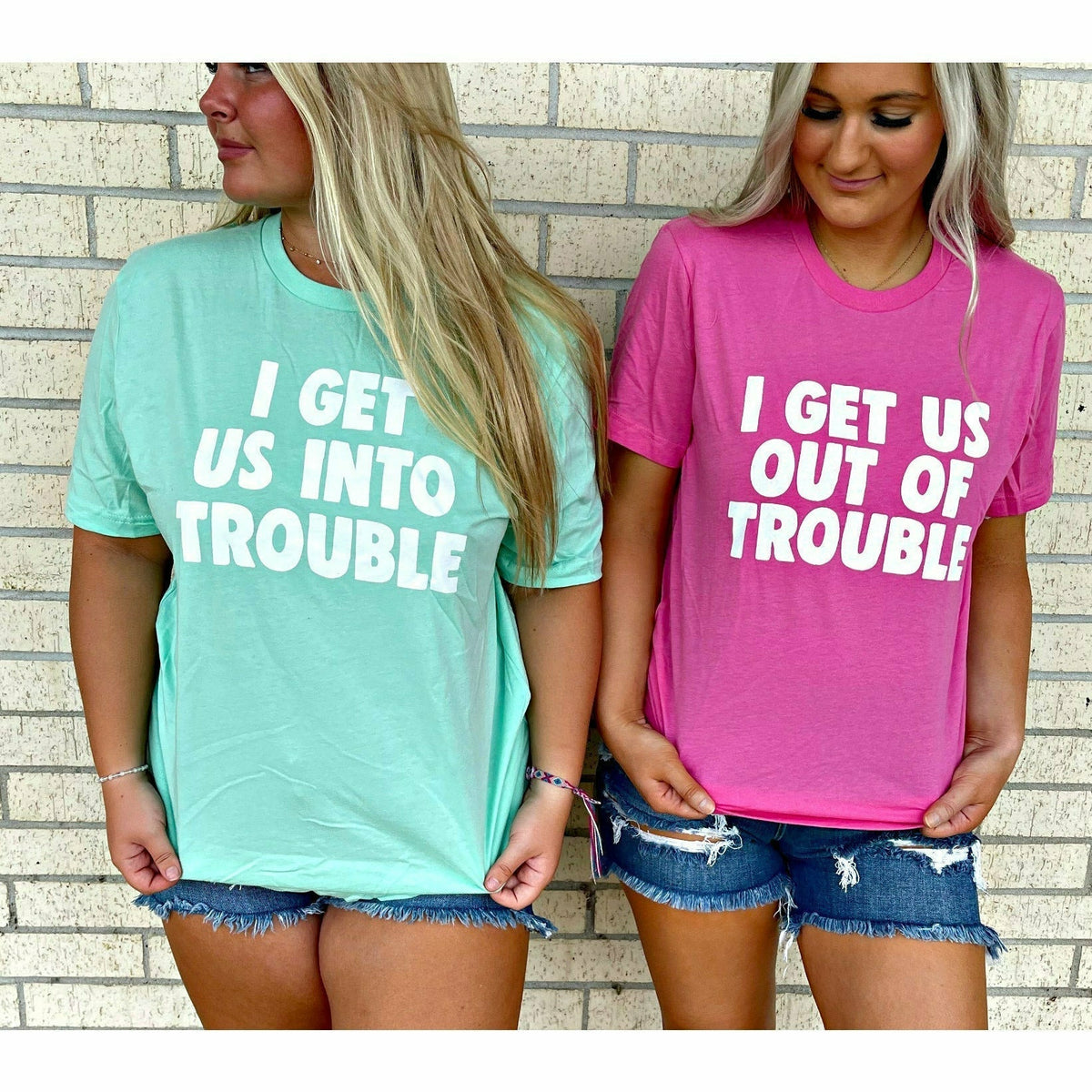 I get us into trouble/ I get us out of trouble tees by Gabriel Clothing Company