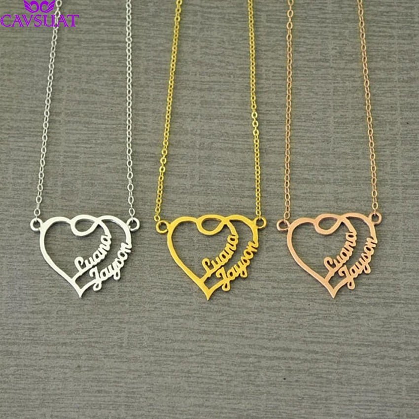Jewelry &amp; Watches Personalized Double Name Heart Necklace