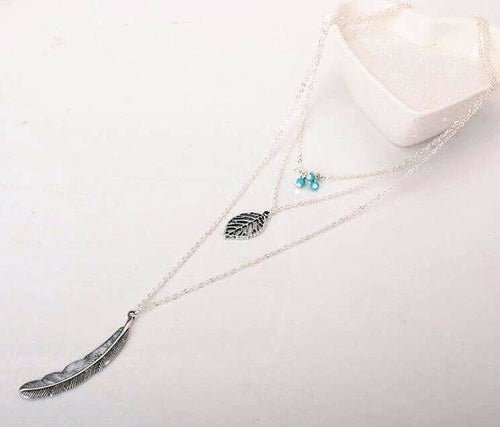 Necklaces Turquoise Leaf Feather Multi Layer Necklace