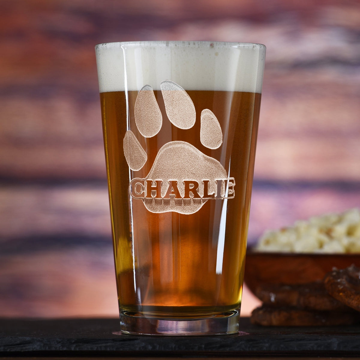 pint glass Dog&#39;s Name and Paw Print Engraved Pint Pub Glass Gift for Pet Lovers