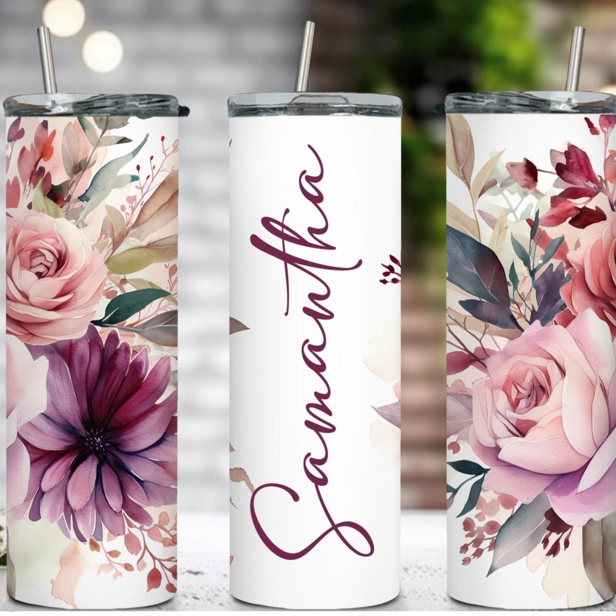 Purple Flowers Sipping Tumbler