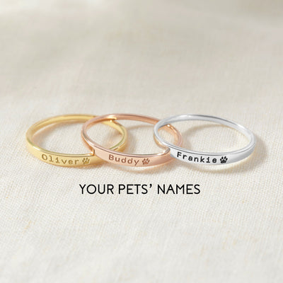 Rings Dainty Pet Name Ring with Paw Print