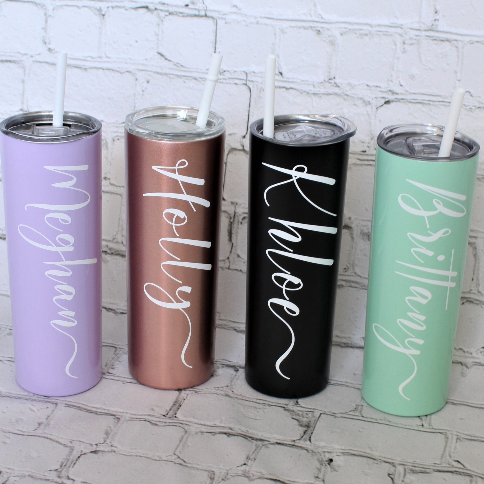 Personalized Stainless Steel Skinny Tumbler With Lid and Straw