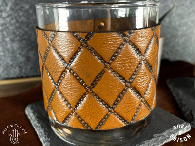 Whiskey Glass Quilt Hide Leather Wrapped Whiskey Glasses