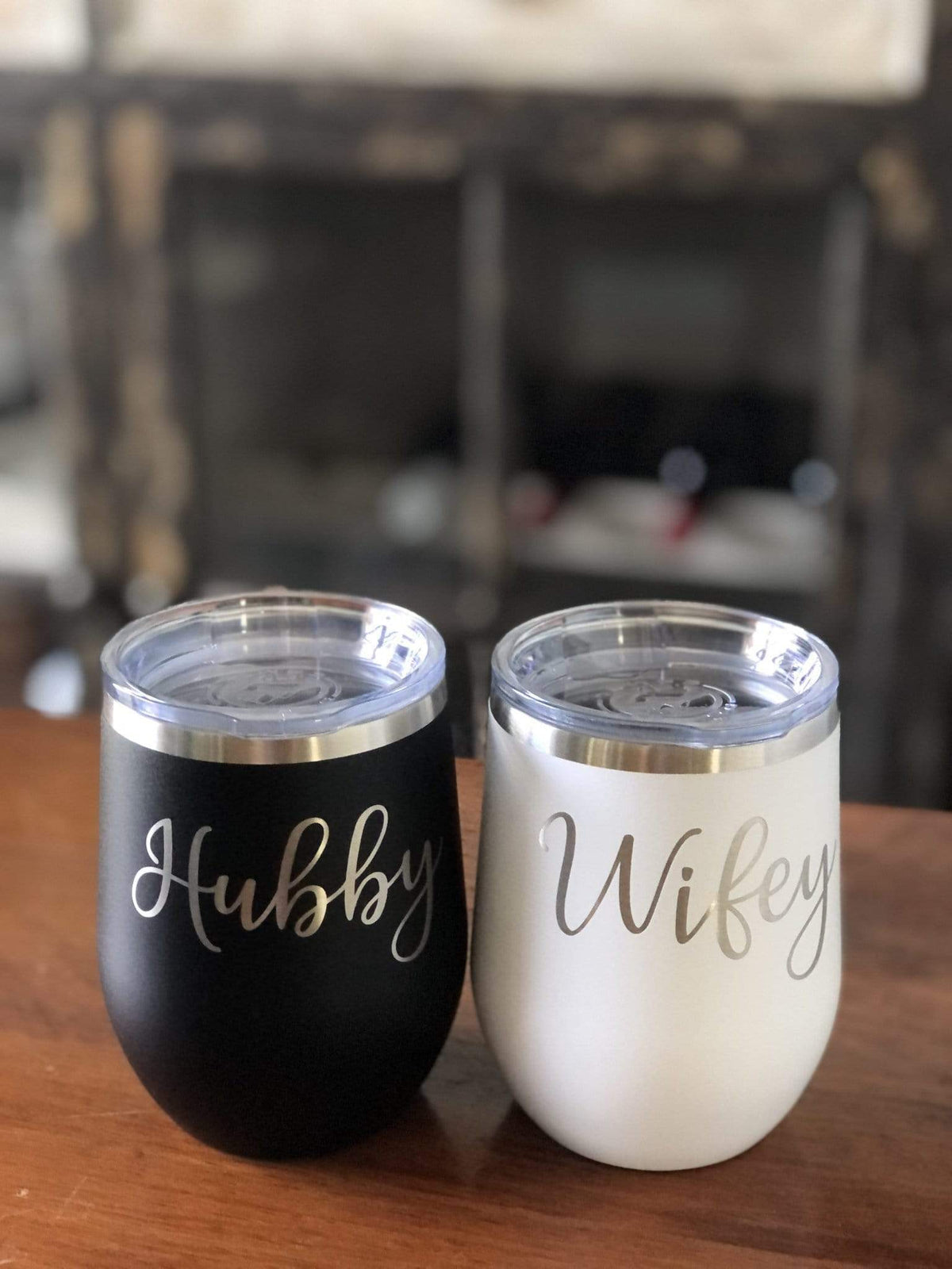 Wifey & Hubby - Stemless Wine Glass Set