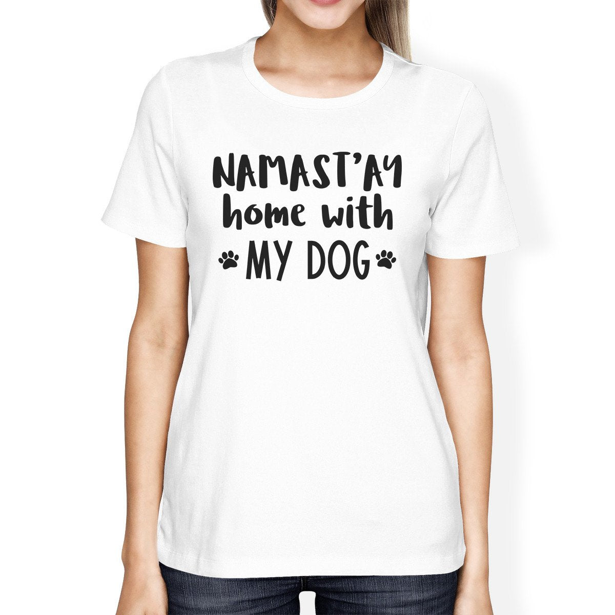 Women&#39;s Fashion - Women&#39;s Clothing - Tops &amp; Tees - T-Shirts Namastay Women&#39;s White Crew Neck T-Shirt Unique Design for Her